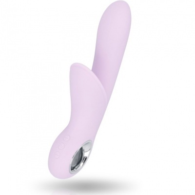 Vibrador cor rosa claro com botão e detalhe cromado