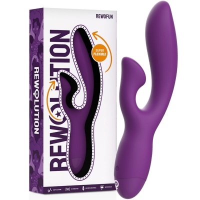 Vibrador roxo com embalagem branca e roxa com texto