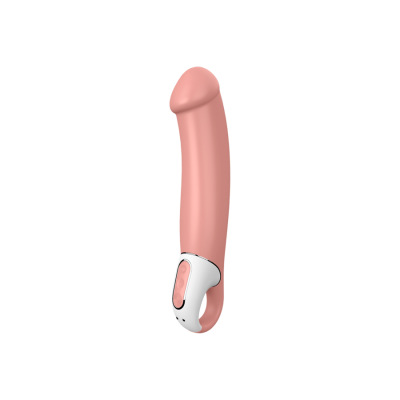 Vibrador rosa anatómico com base branca e controlo na base