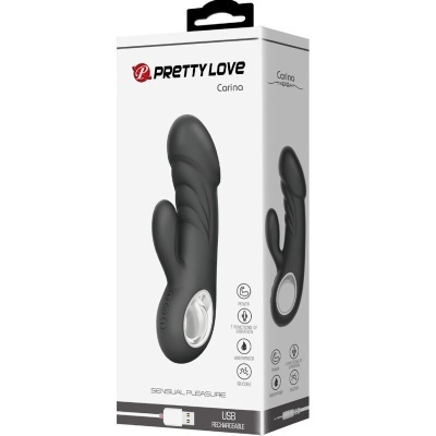 Embalagem de vibrador preto PRETTY LOVE Carina com base branca e detalhes em preto