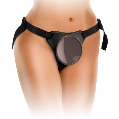 Cinta preta ajustável com base circular rígida na região pélvica