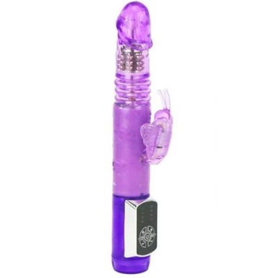 Vibrador transparente e roxo com borboleta e controlo preto