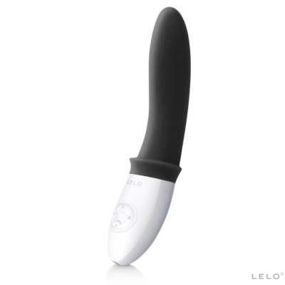 Vibrador preto com punho branco e controlos circulares da marca LELO