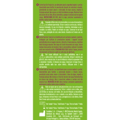 Etiqueta verde com texto informativo em português detalhado