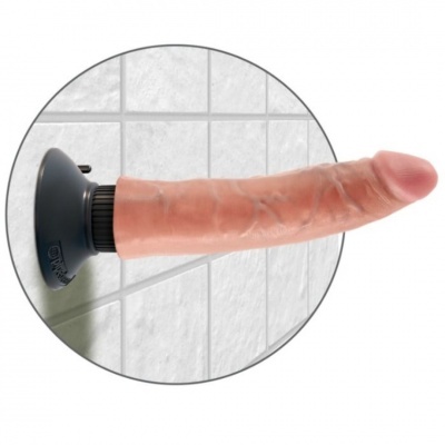 Dildo realístico cor pele com ventosa preta montado em azulejo branco