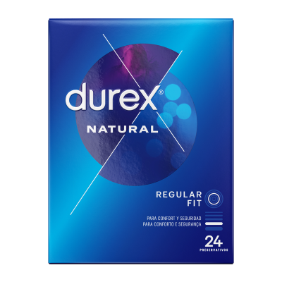 Caixa azul de preservativos Durex Natural Regular Fit com 24 unidades