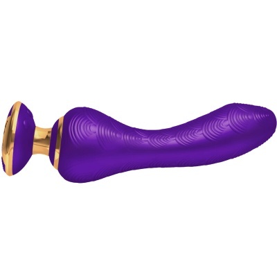 Vibrador roxo com detalhes dourados e textura ondulada