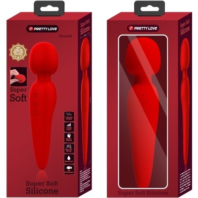 Embalagens vermelhas com vibradores de silicone vermelho da marca Pretty Love
