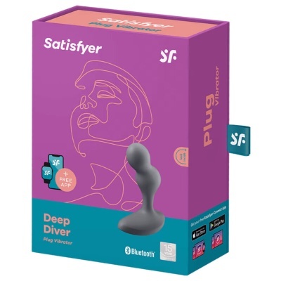 Embalagem roxa e azul do vibrador plug Satisfyer Deep Diver com Bluetooth