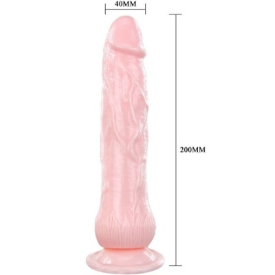 Dildo cor de rosa translúcido com textura detalhada e base de sucção