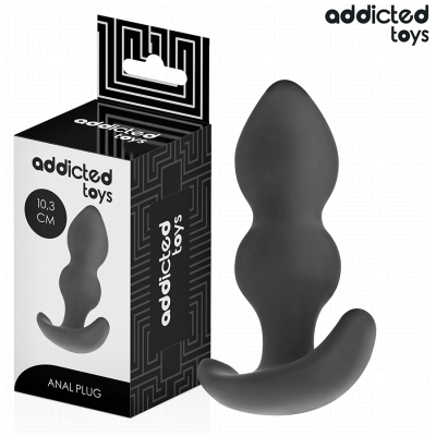 Plug anal cinza escuro com embalagem preta e branca da marca addicted toys.