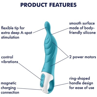 Vibrador azul de silicone com botão e design curvado