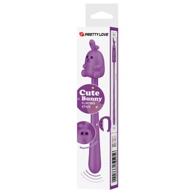 Embalagem de vibrador roxo Pretty Love Cute Bunny com forma de coelho e texto na embalagem