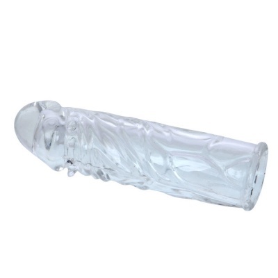 Dildo transparente em vidro com textura ondulada e detalhes realistas