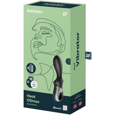 Embalagem de vibrador anal preto Heat Climax da Satisfyer com ícones de Bluetooth e controlo remoto