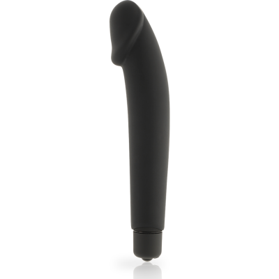 Vibrador preto com formato anatómico e superfície lisa