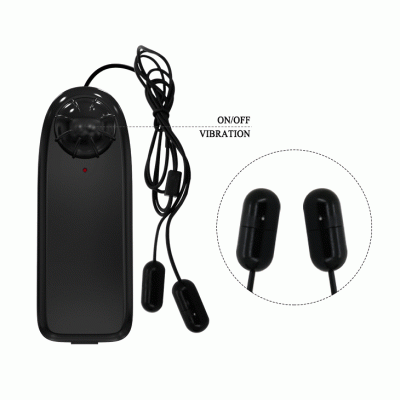 Comando elétrico preto com vibradores e texto ON/OFF VIBRATION em fundo branco