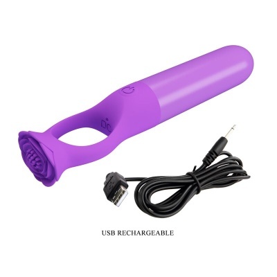 Vibrador roxo em silicone com cabo USB para carregamento