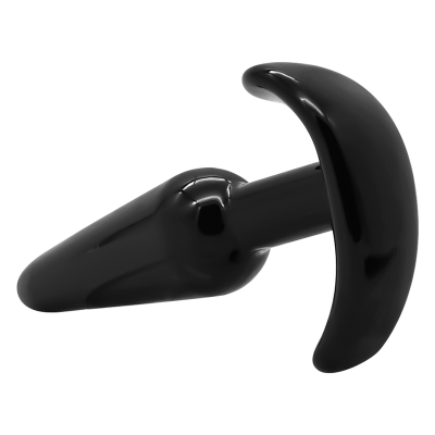 Plug anal preto liso com base curva.