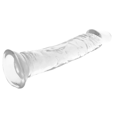 Dildo transparente com textura veiculada e base circular