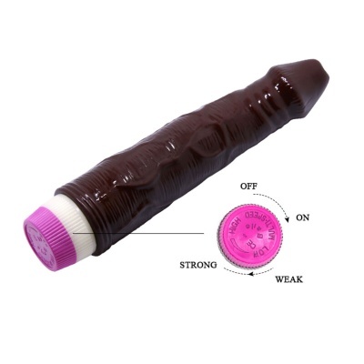 vibrador castanho com base roxa e regulador