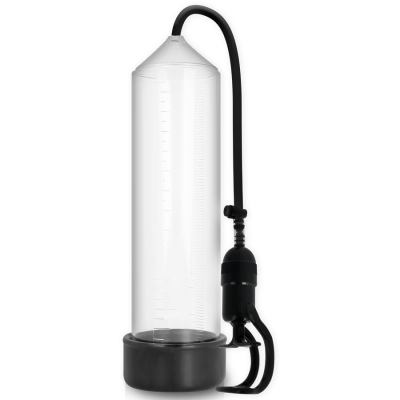 bomba de vácuo transparente com mangueira preta e base redonda preta