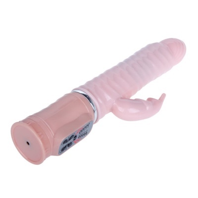 Vibrador rosa com textura e estimulador em forma de coelho