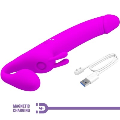 Vibrador rosa com carregador USB branco e texto 'MAGNETIC CHARGING'