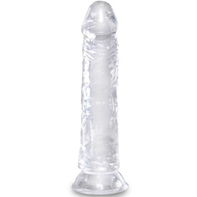 Dildo transparente com textura anatómica e base larga