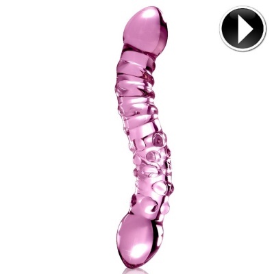 Dildo cor-de-rosa transparente com textura ondulada
