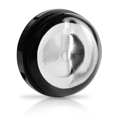 Dispositivo circular preto com cobertura prateada brilhante