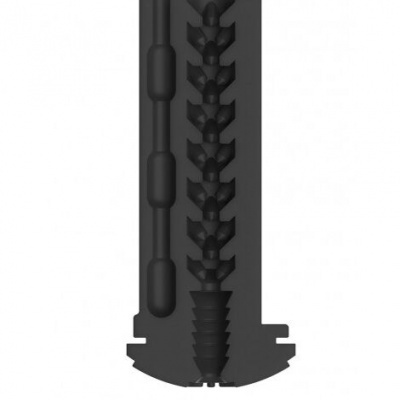 Tampão cilíndrico preto com ranhuras internas sobre fundo branco