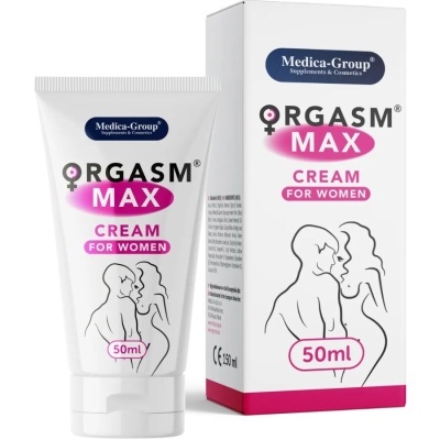 Creme ORGASM MAX FOR WOMEN 50 ml em embalagem branca com detalhes rosa.