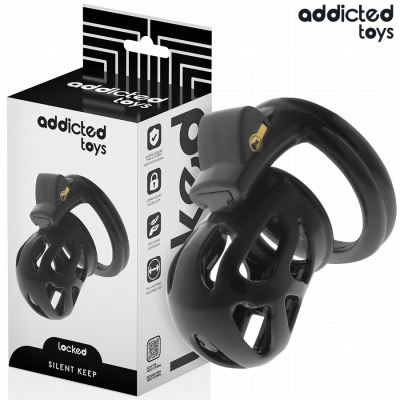 Dispositivo de bloqueio masculino preto com embalagem da marca addicted toys