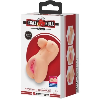 Embalagem do produto Crazy Bull Woman com réplica exata em tamanho real e textura soft skin.