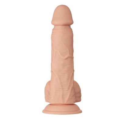 Dildo bege com base circular de sucção e textura realista
