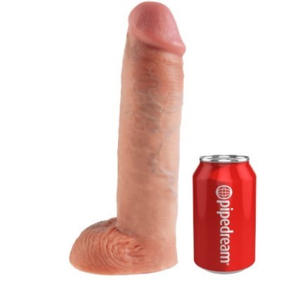 Dildo realista com lata vermelha ao lado