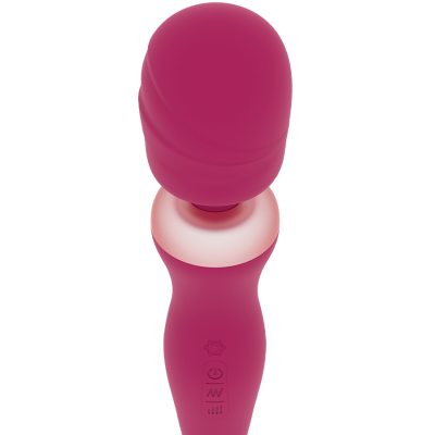 Vibrador rosa com botões de controlo em fundo branco