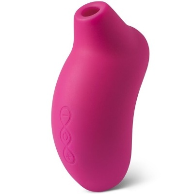 Dispositivo curvado rosa choque em silicone com três botões e fundo branco