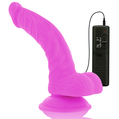 Vibrador cor-de-rosa com ventosa e comando preto