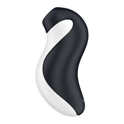 Dispositivo preto e branco curvado com superfície lisa