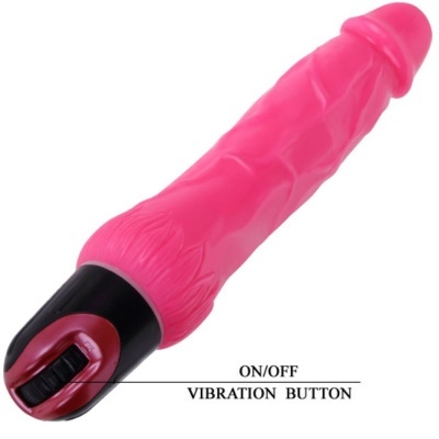Vibrador rosa com botão de ligar/desligar na base