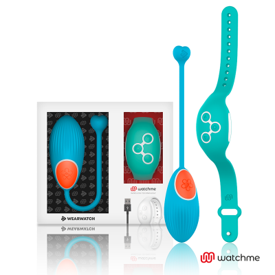 Dispositivos tecnológicos watchme azuis com detalhes laranja, pulseira e embalagem