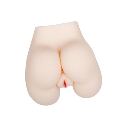 Modelo inferior do corpo humano em material semelhante à pele, cor clara, fundo branco
