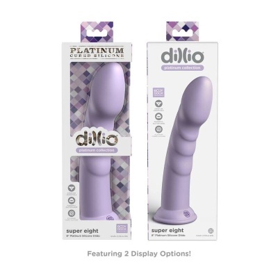 Dildo de silicone curvo cor lavanda com embalagem rotulada