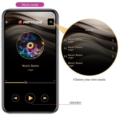 Ecrã de smartphone com interface de música da marca PRETTY LOVE.
