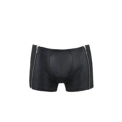 Cuecas boxer pretas em tecido tipo pele com fechos nas laterais