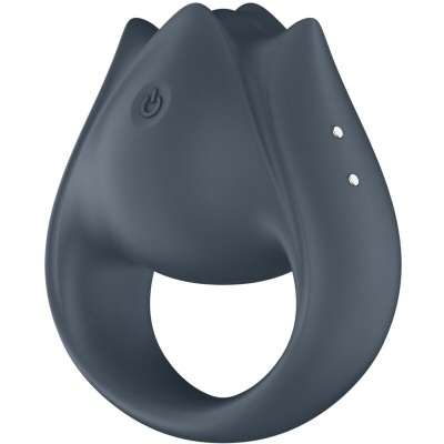 Anel negro de silicone com botão de energia e pontos metálicos na lateral