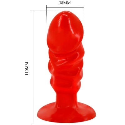 Plug anal vermelho texturizado com base larga em fundo branco