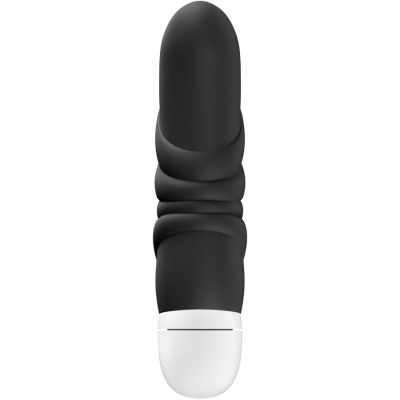 Vibrador preto em silicone com base branca e textura ondulada